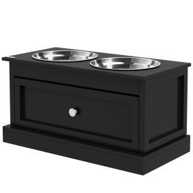 Elevated Dog Bowls with Storage Drawer, Raised Dog Bowl Stand Pet Food Bowl Dog Feeding Station, Black