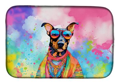 Doberman Pinscher Hippie Dawg Dish Drying Mat Absorbent Dish Drying Mat Pad for Kitchen Counter Dish Drainer Mat for Countertop, 14 x 21", Multic