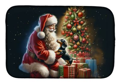 Dachshund and Santa Claus Dish Drying Mat Absorbent Dish Drying Mat Pad for Kitchen Counter Dish Drainer Mat for Countertop, 14 x 21", Multicolor (Default: Default)